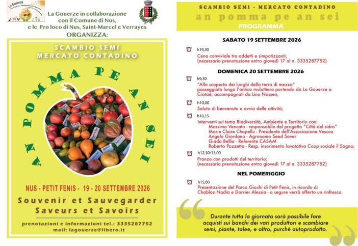 An pomma pe an sei, a Petit-Fénis torna l’incontro tra biodiversità, contadini e territorio An pomma pe an sei, a Petit-Fénis torna l’incontro tra biodiversità, contadini e territorio