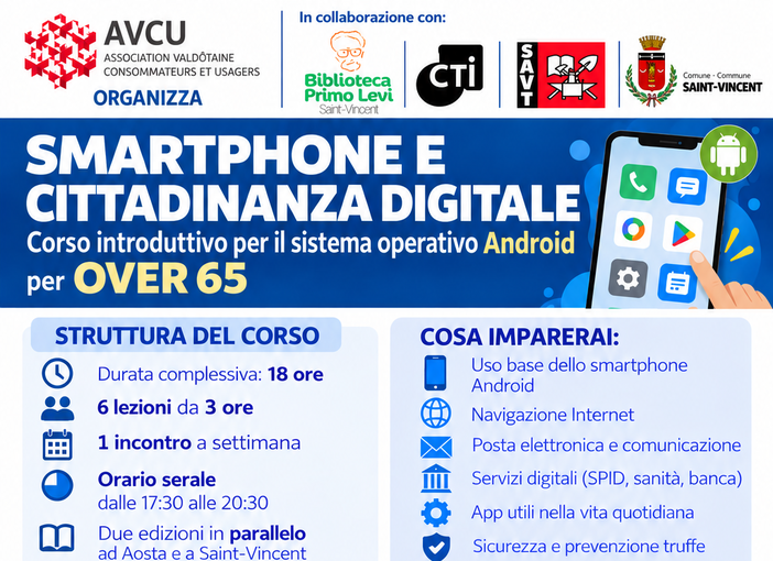 Smartphone, sicurezza e servizi online: in Valle d’Aosta due corsi gratuiti per gli over 65