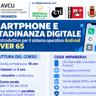 Smartphone, sicurezza e servizi online: in Valle d’Aosta due corsi gratuiti per gli over 65 Smartphone, sicurezza e servizi online: in Valle d’Aosta due corsi gratuiti per gli over 65