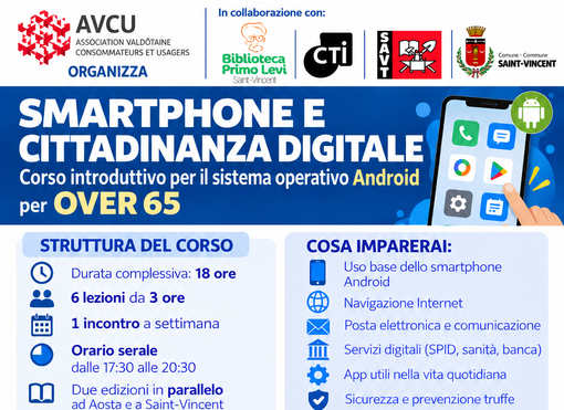 Smartphone, sicurezza e servizi online: in Valle d’Aosta due corsi gratuiti per gli over 65 Smartphone, sicurezza e servizi online: in Valle d’Aosta due corsi gratuiti per gli over 65