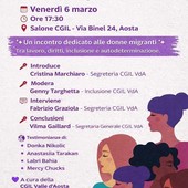 L’8 marzo della Cgil è “Storie di Donne e Immigrazione”: ad Aosta un incontro su diritti e integrazione L’8 marzo della Cgil è “Storie di Donne e Immigrazione”: ad Aosta un incontro su diritti e integrazione