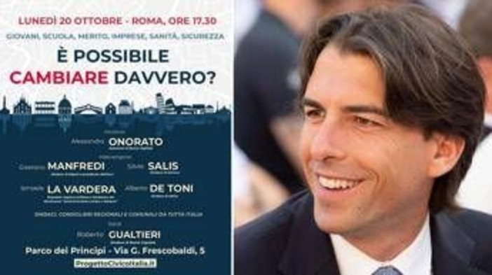 Centrosinistra, i 'civici' con Onorato a Roma il 20 ottobre: con Manfredi, Salis, De Toni e La Vardera per 'cambiare davvero'