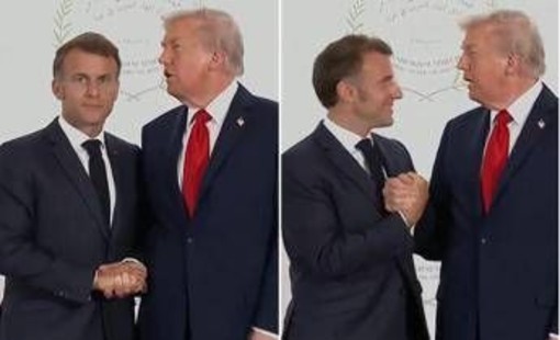 Trump e Macron, il balletto per la solita stretta di mano extralarge
