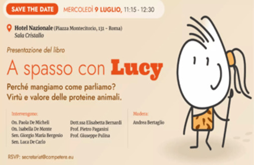 Alimentazione, nel libro 'A spasso con Lucy' le virtù e il valore delle proteine animali Alimentazione, nel libro 'A spasso con Lucy' le virtù e il valore delle proteine animali